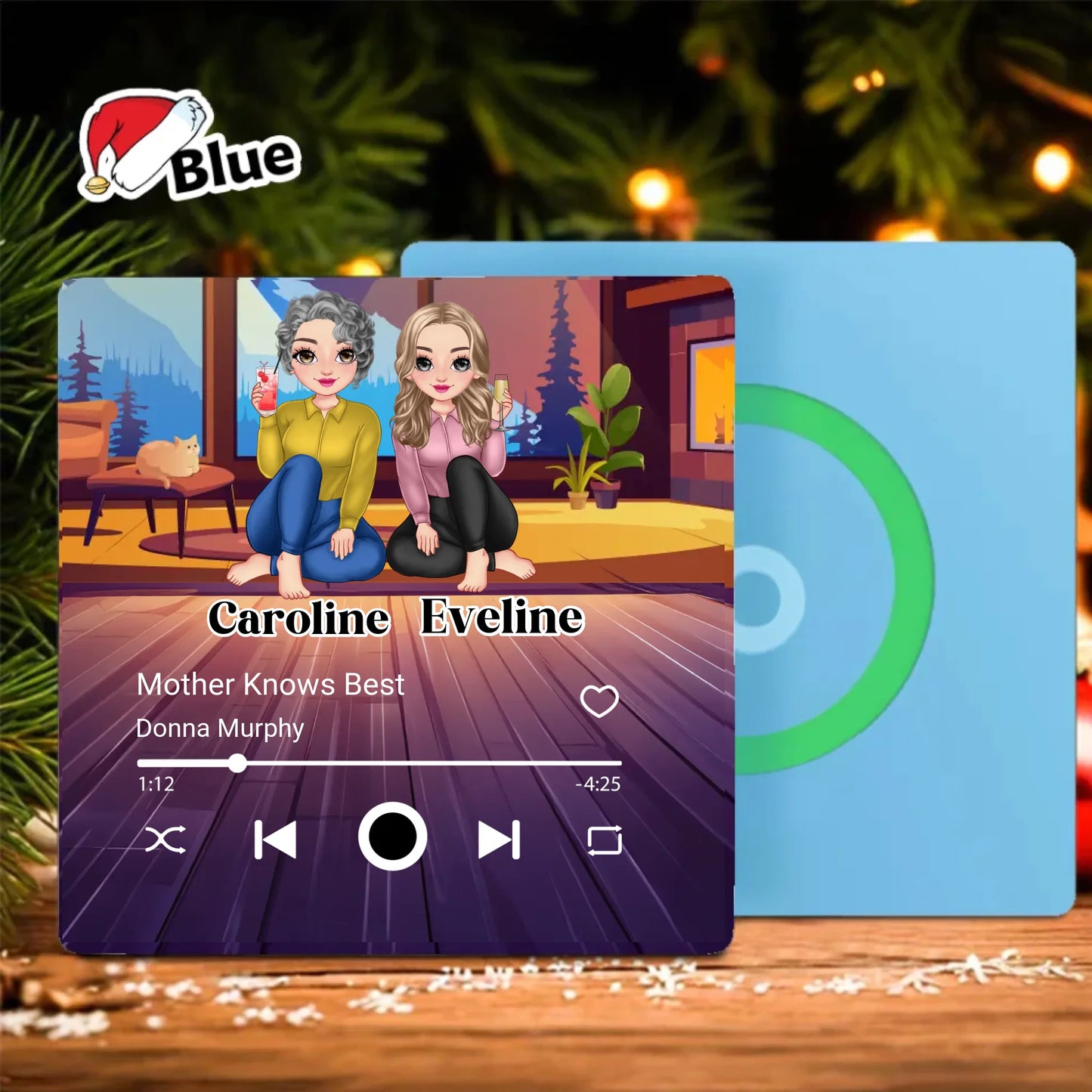 Minteefy custom fridge magnet – cartoon-style music player design with mother-daughter duo names.
