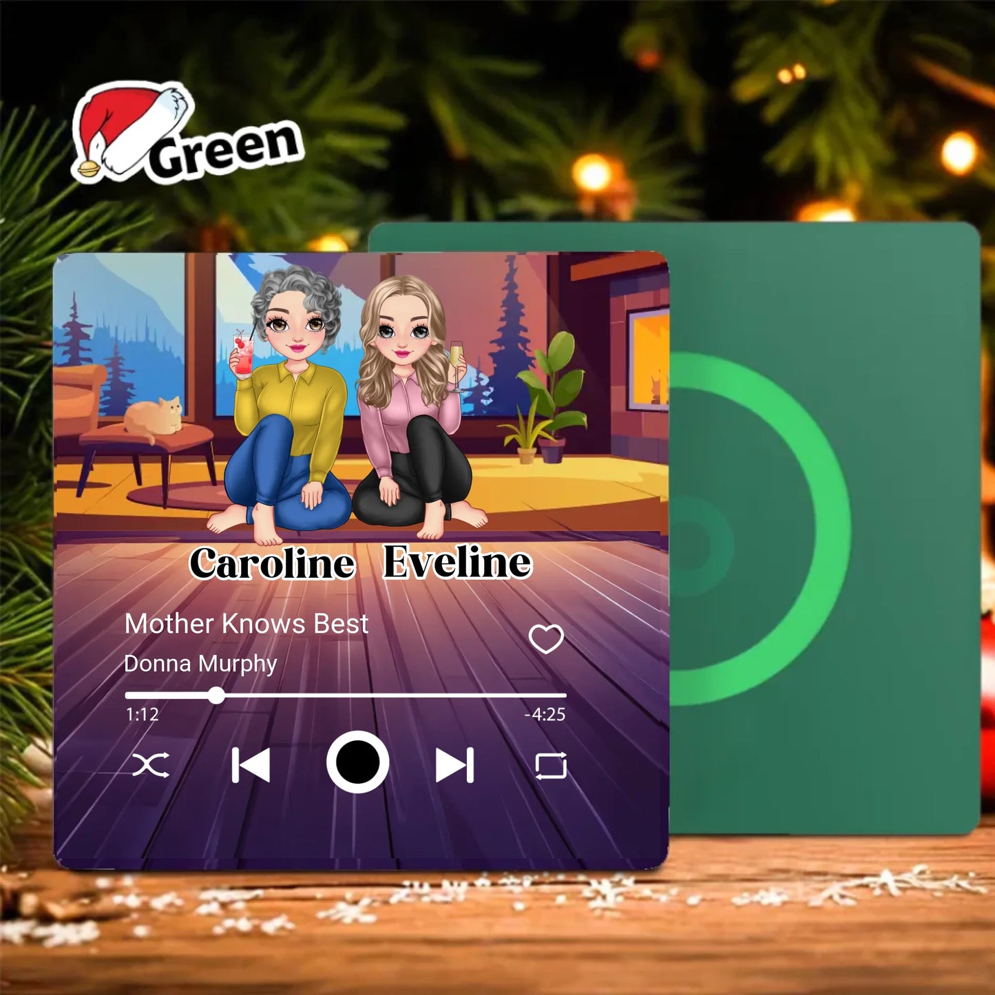 Minteefy custom fridge magnet – cartoon-style music player design with mother-daughter duo names.