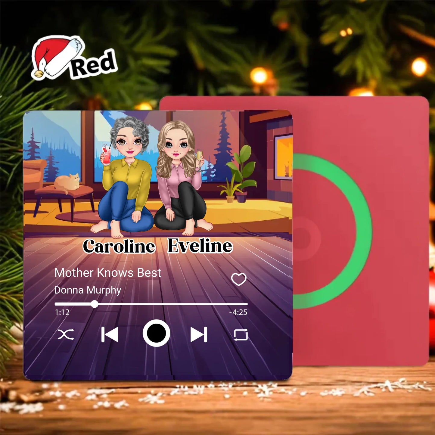 Minteefy custom fridge magnet – cartoon-style music player design with mother-daughter duo names.