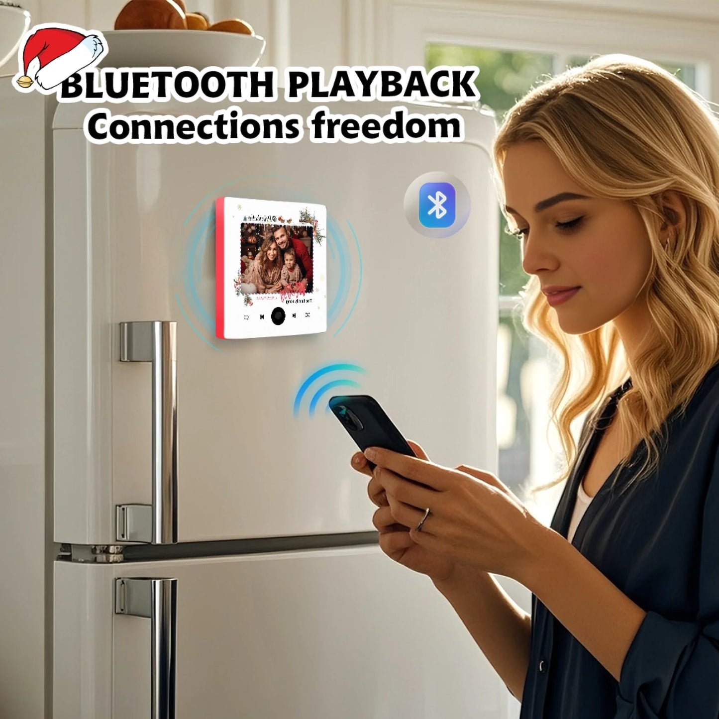 Minteefy custom fridge magnet – personalized music player design with couple photos and names