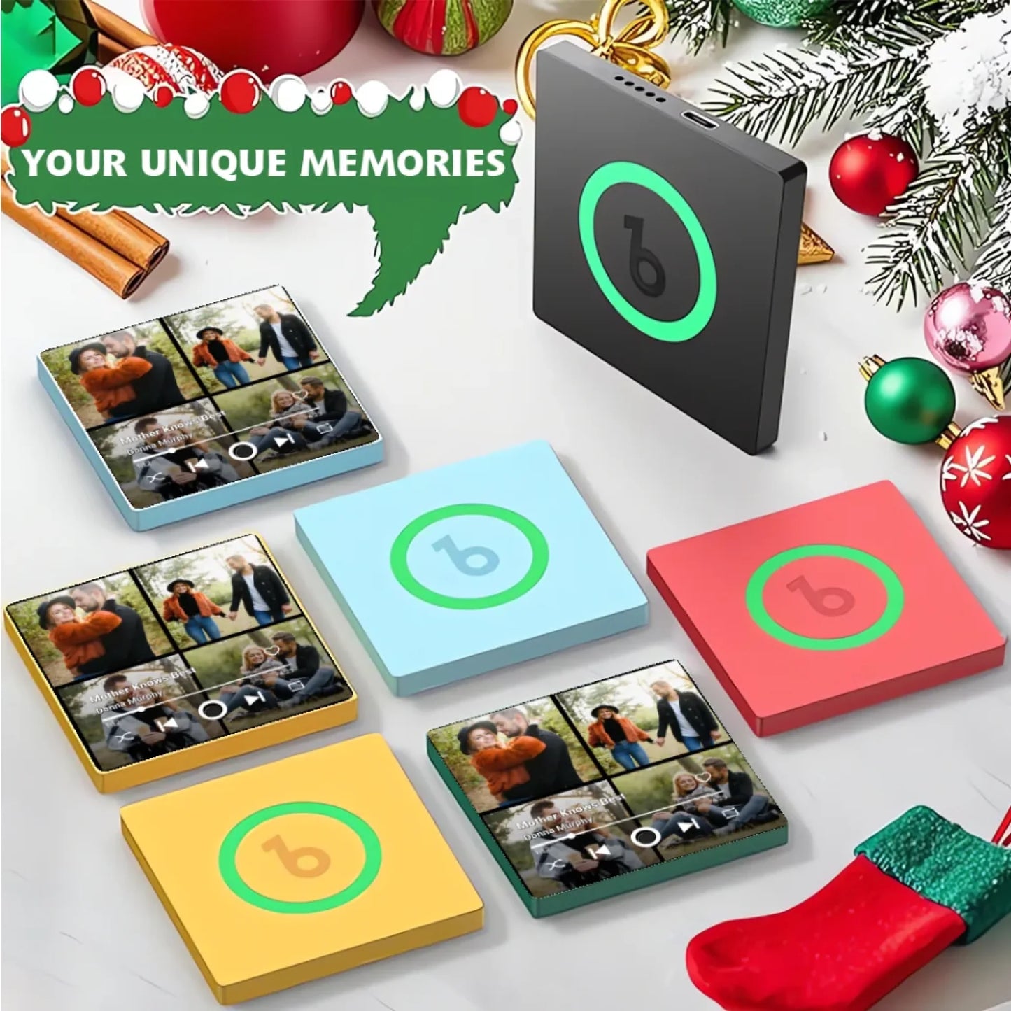 Minteefy custom fridge magnet – personalized music player design with couple photos and names