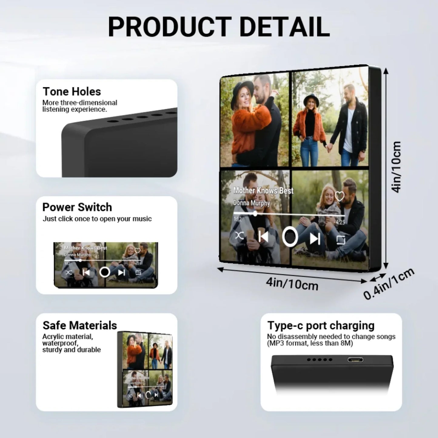 Minteefy custom fridge magnet – personalized music player design with couple photos and names