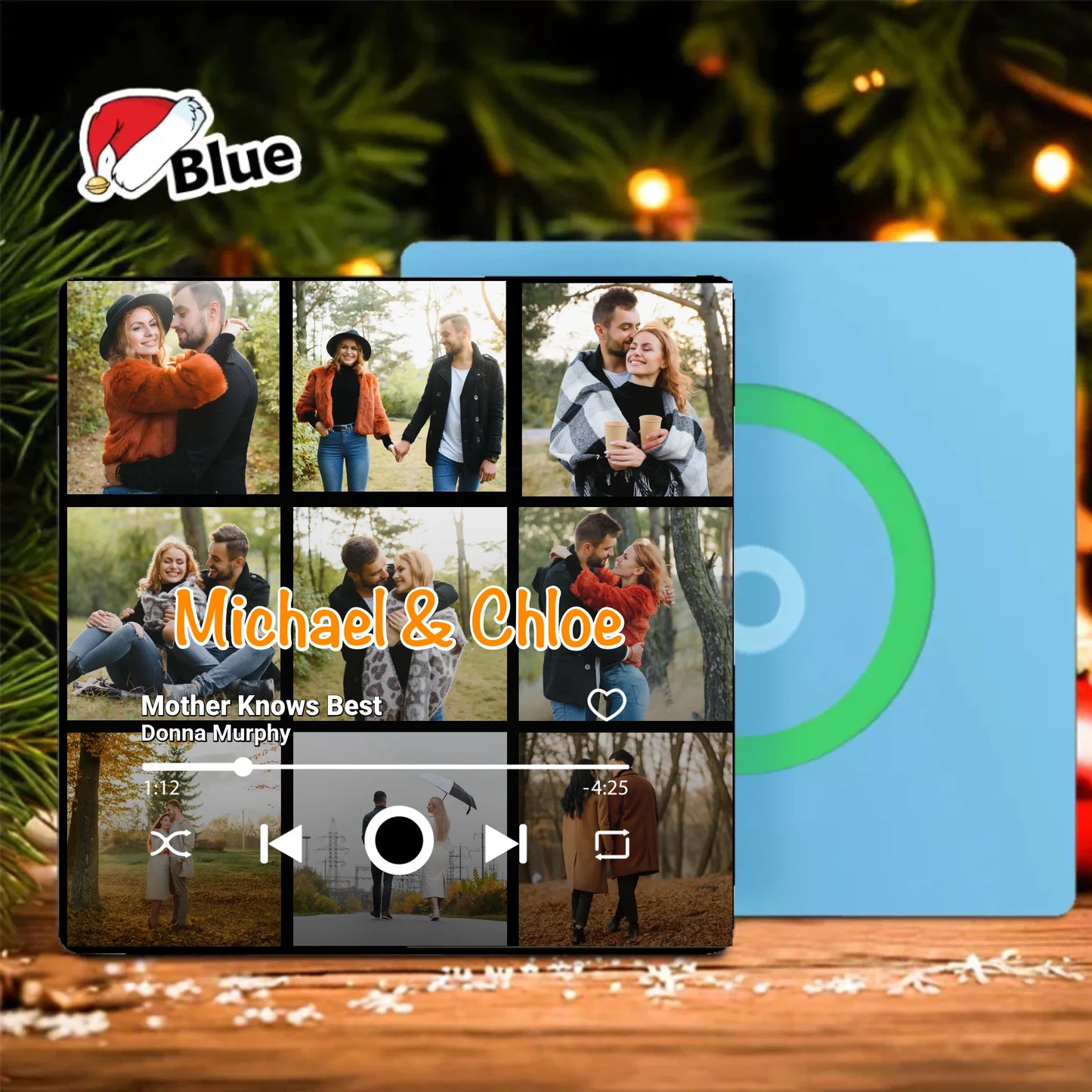 Minteefy custom fridge magnet – personalized music player design with couple photos and names