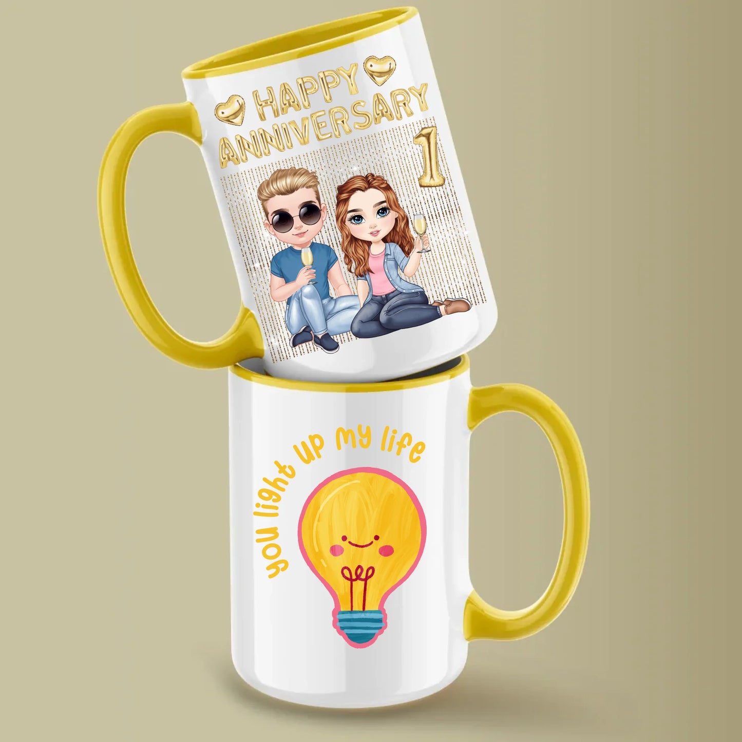 Glossy Two 15oz Mug Mockup yellow