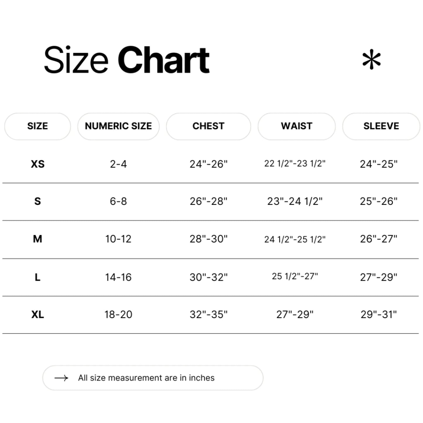 size guide us kids