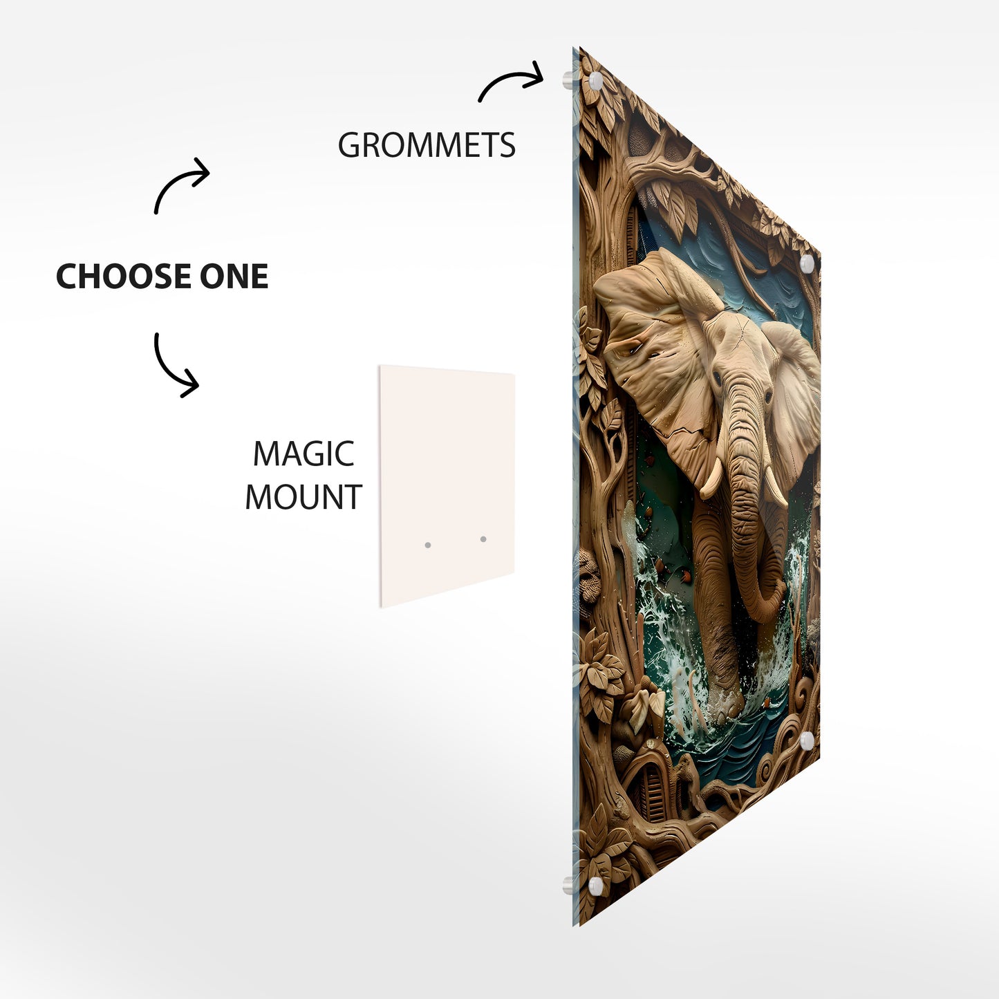 3D Abstract Elephant Glass Wall Art