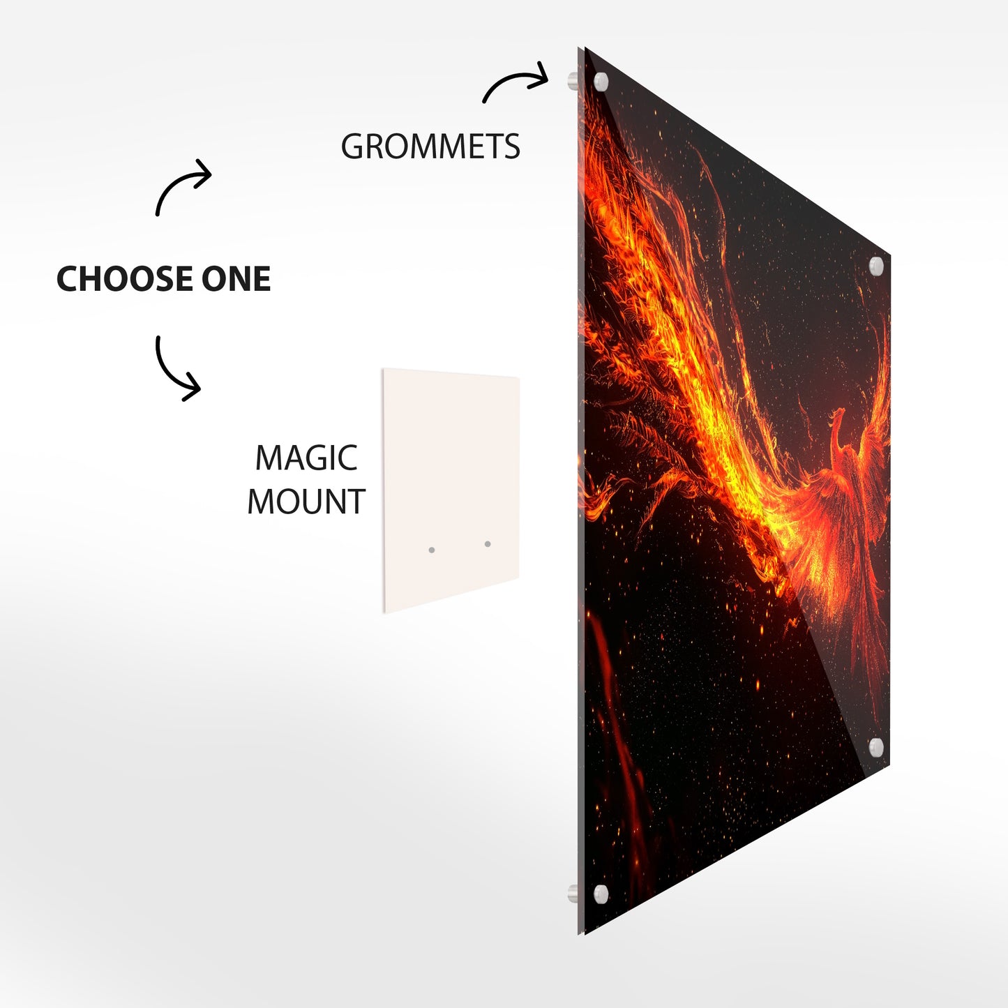 Phoenix Rising in Flames – Fiery Bird Glass Wall Art