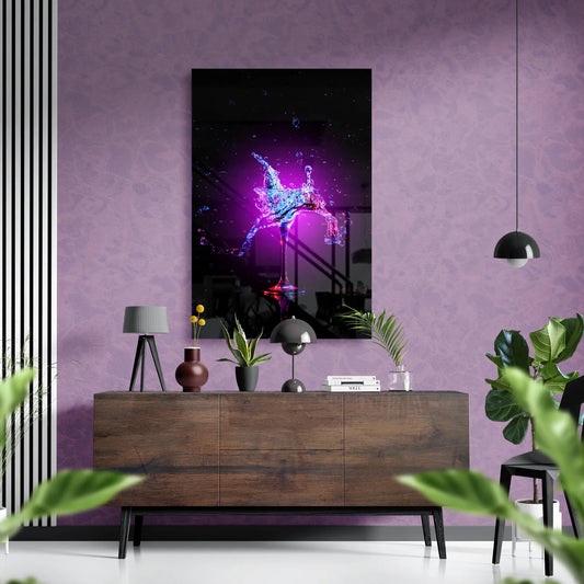 Neon Splash Cocktail – Vibrant Abstract Glass Wall Art