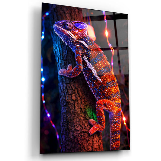 Neon Colorful Chameleon Glass Wall Art