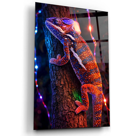 Neon Colorful Chameleon Glass Wall Art.