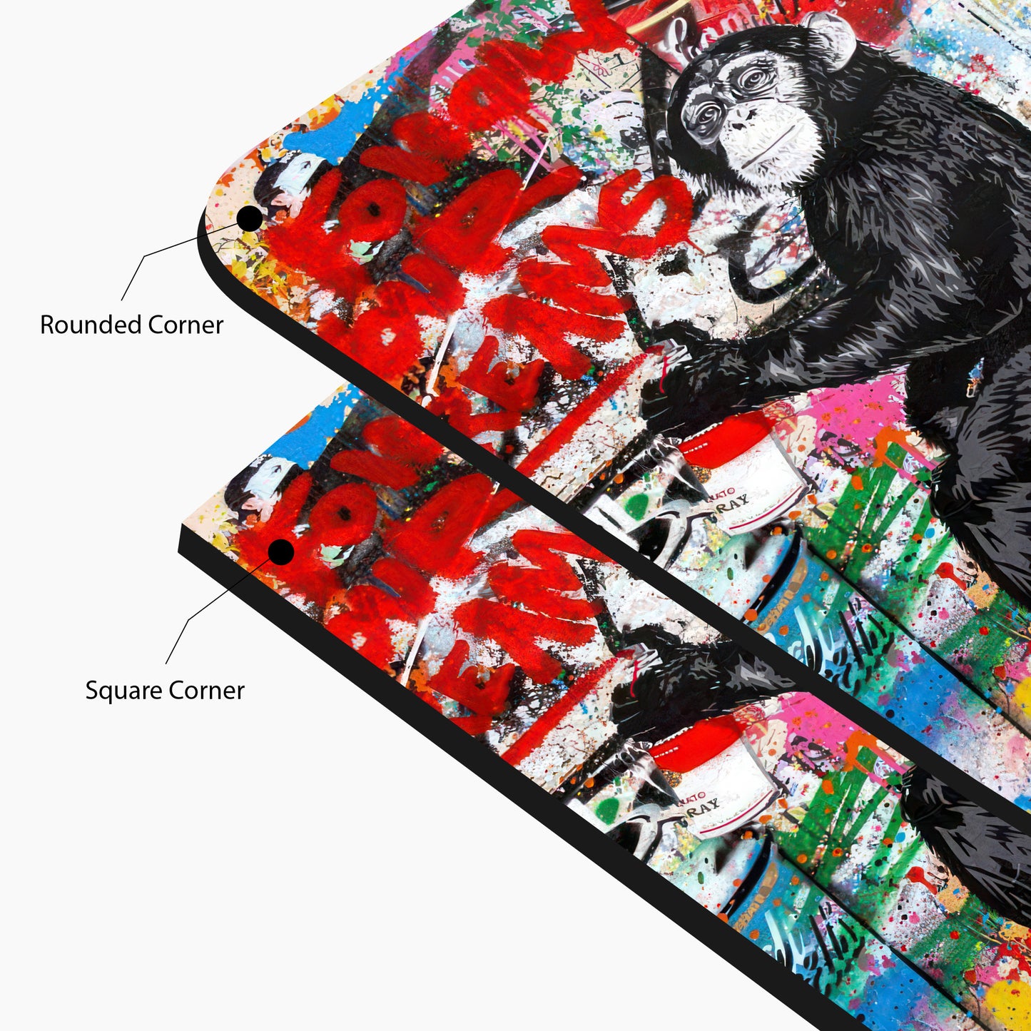 Banksy Inspired Chimp Graffiti Glass Poster for Wall