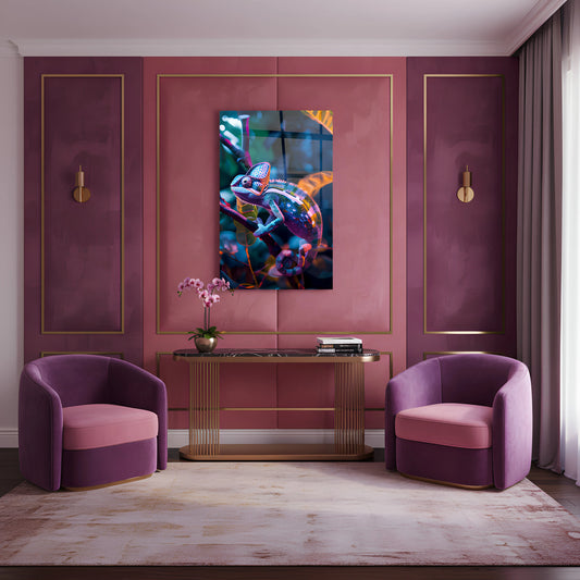 Chromatic Chameleon Glass Wall Art – Colorful Modern Glass Decor