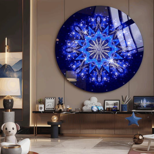 Blue Flower Mandala Glass Wall Art.