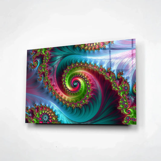 Abstract Fractal Spiral Glass Wall Art.
