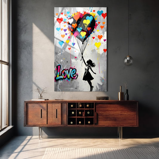 Love Takes Flight Banksy Style Glass Wall Art