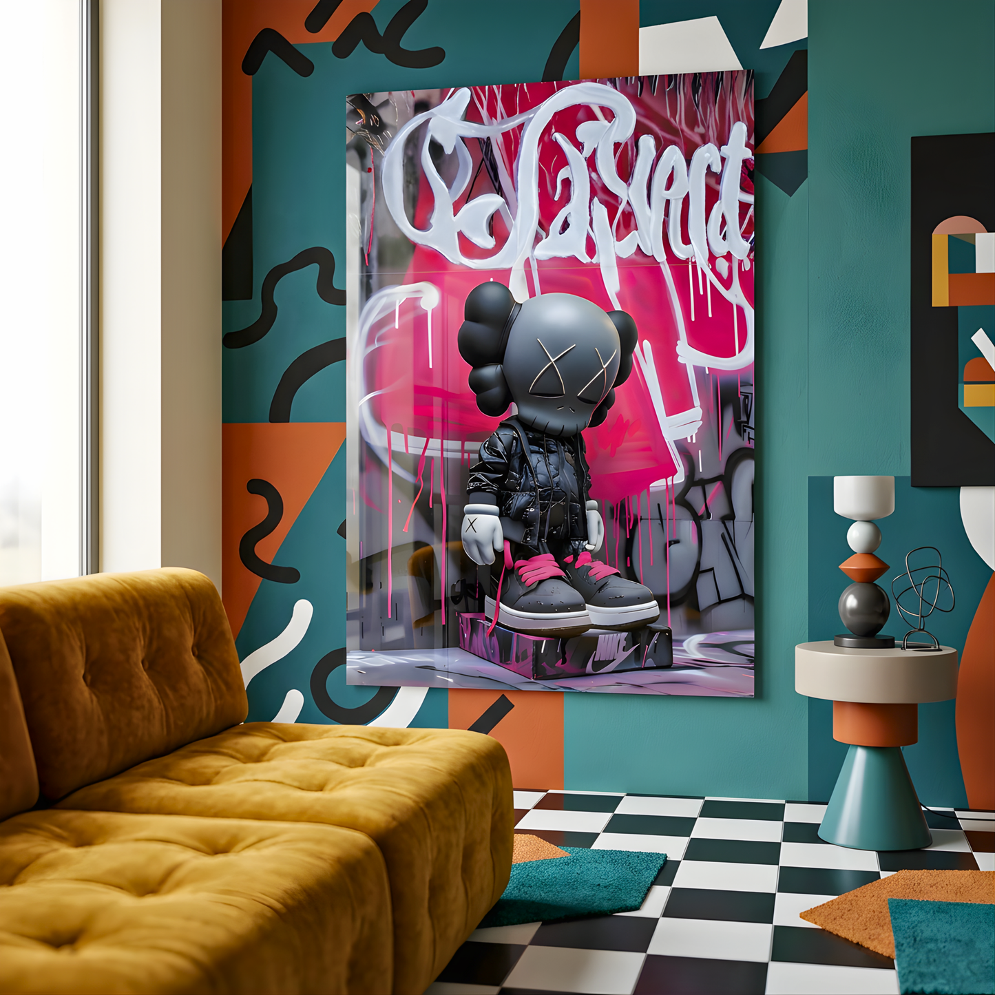 Black Pink Nikee Urban Rebel Icon Glass Wall Art