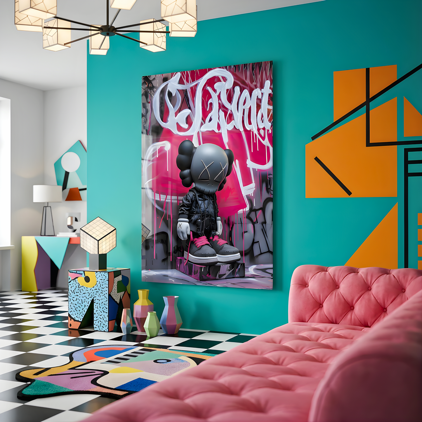 Black Pink Nikee Urban Rebel Icon Glass Wall Art