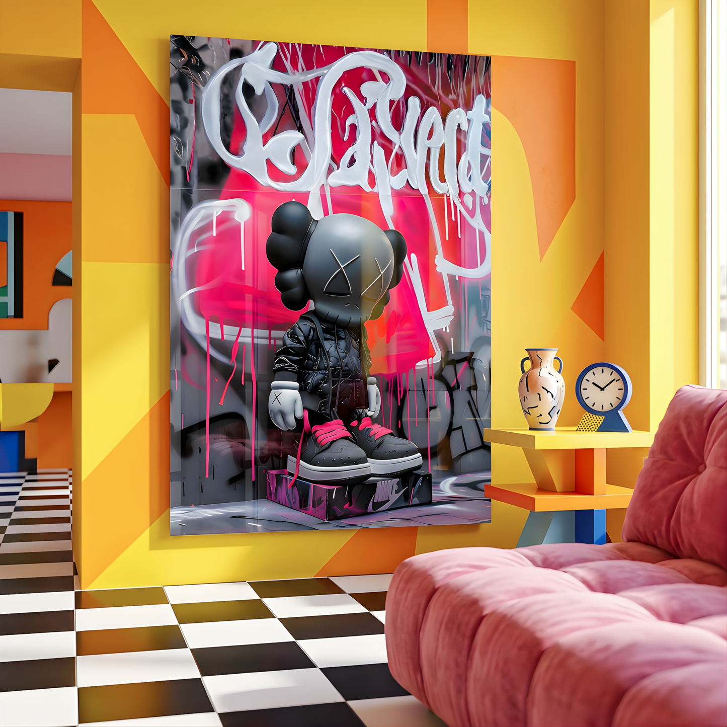 Black Pink Nikee Urban Rebel Icon Glass Wall Art