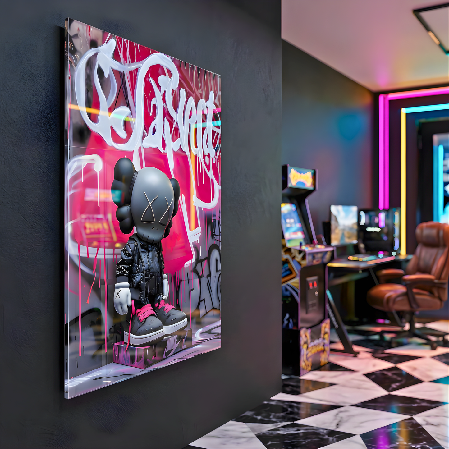 Black Pink Nikee Urban Rebel Icon Glass Wall Art