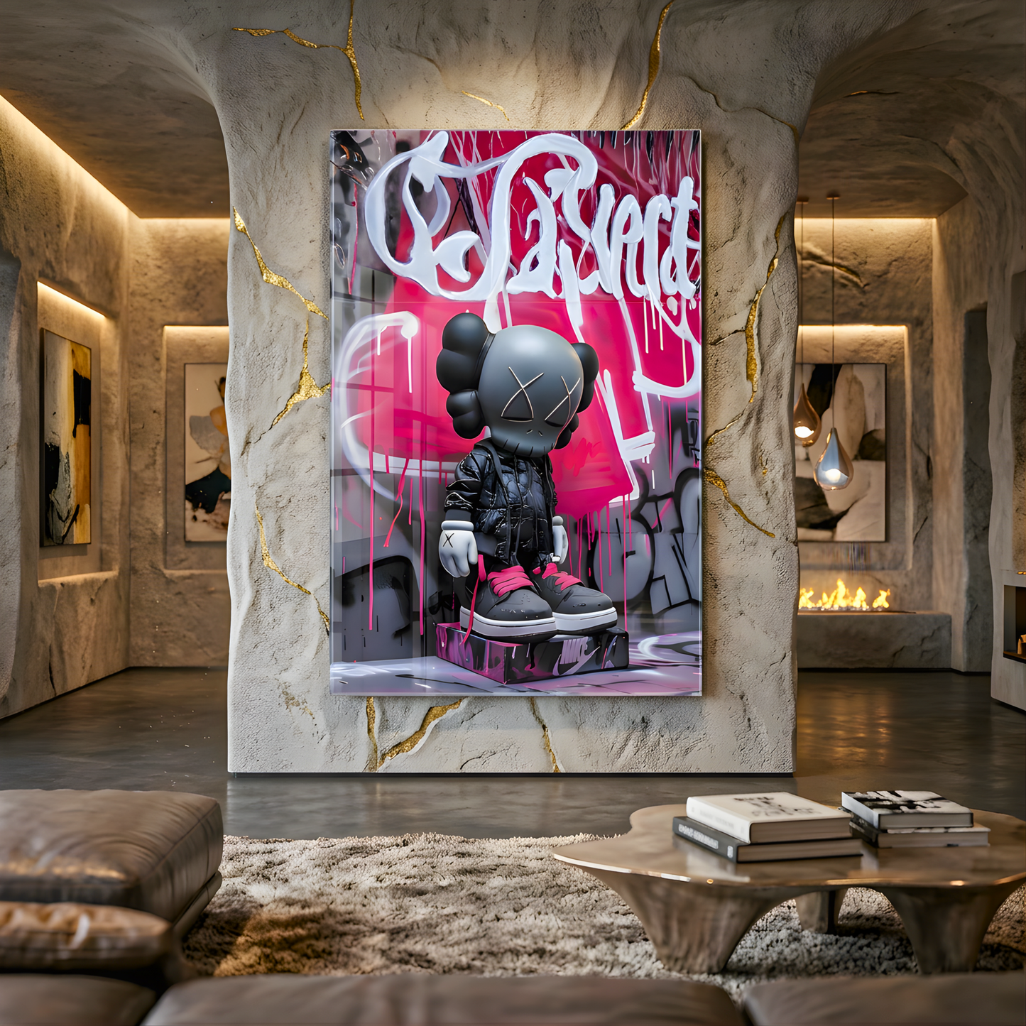 Black Pink Nikee Urban Rebel Icon Glass Wall Art