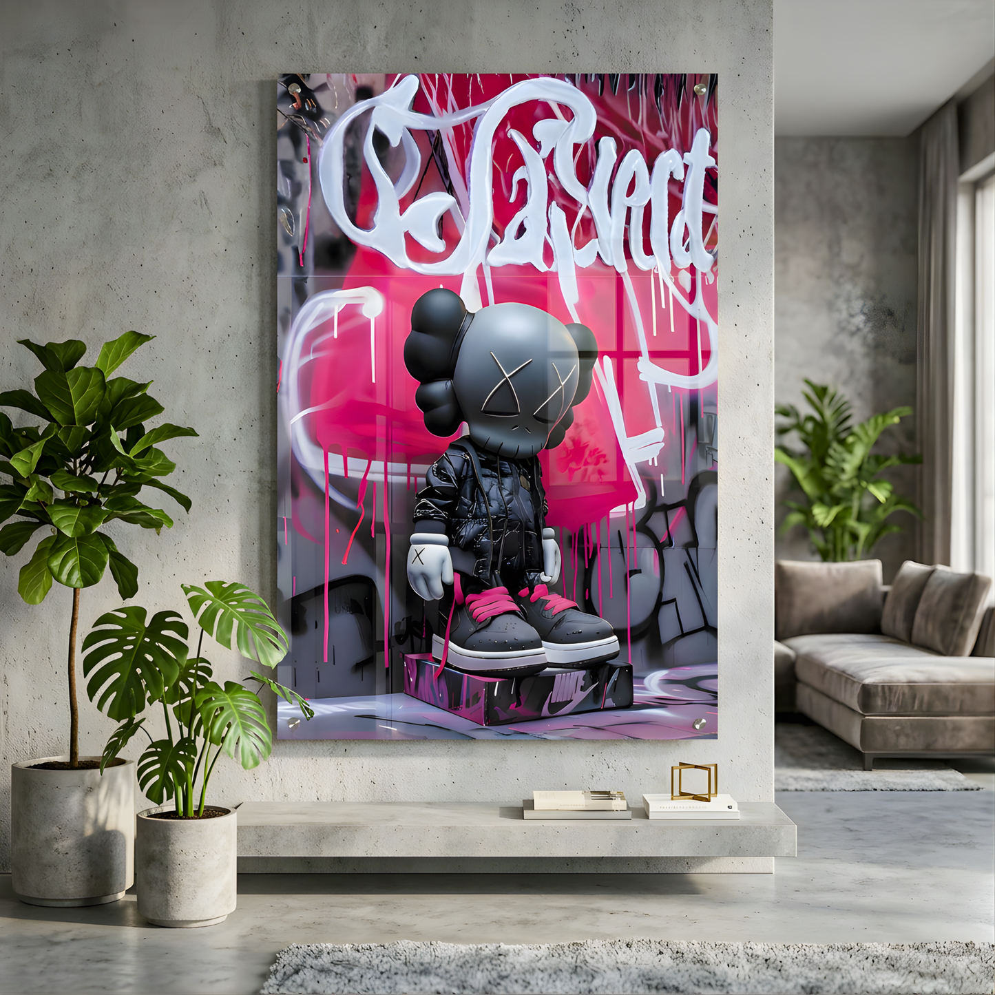 Black Pink Nikee Urban Rebel Icon Glass Wall Art