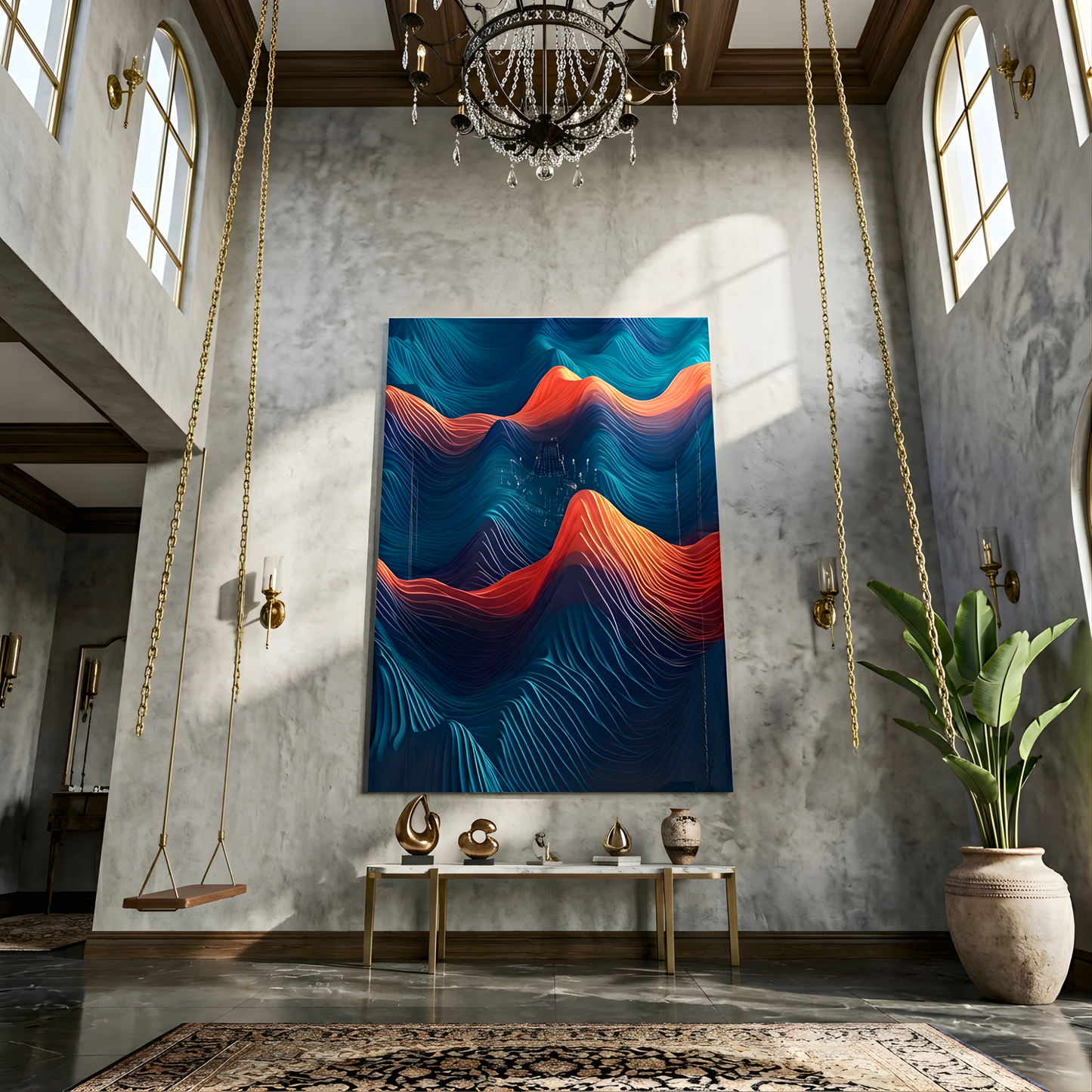 Modern Spiral Ocean Wave Glass Wall Art