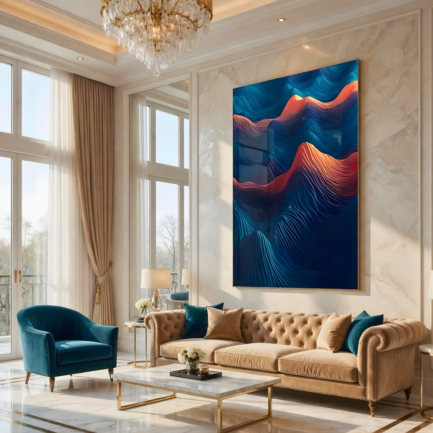 Modern Spiral Ocean Wave Glass Wall Art