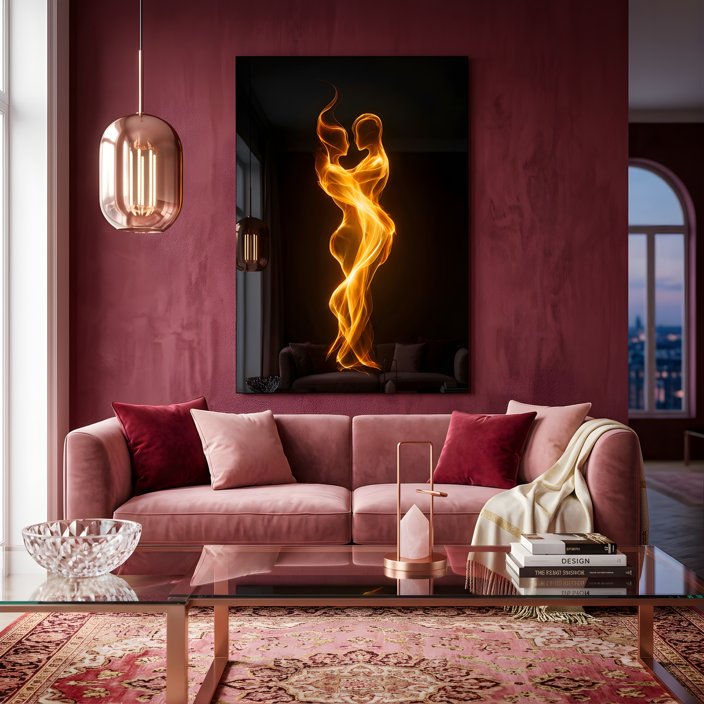 Flame couple Glass Wall Art