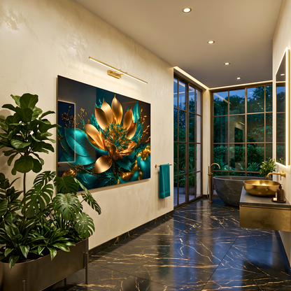 Teal Gold Lotus Flower Wall Art