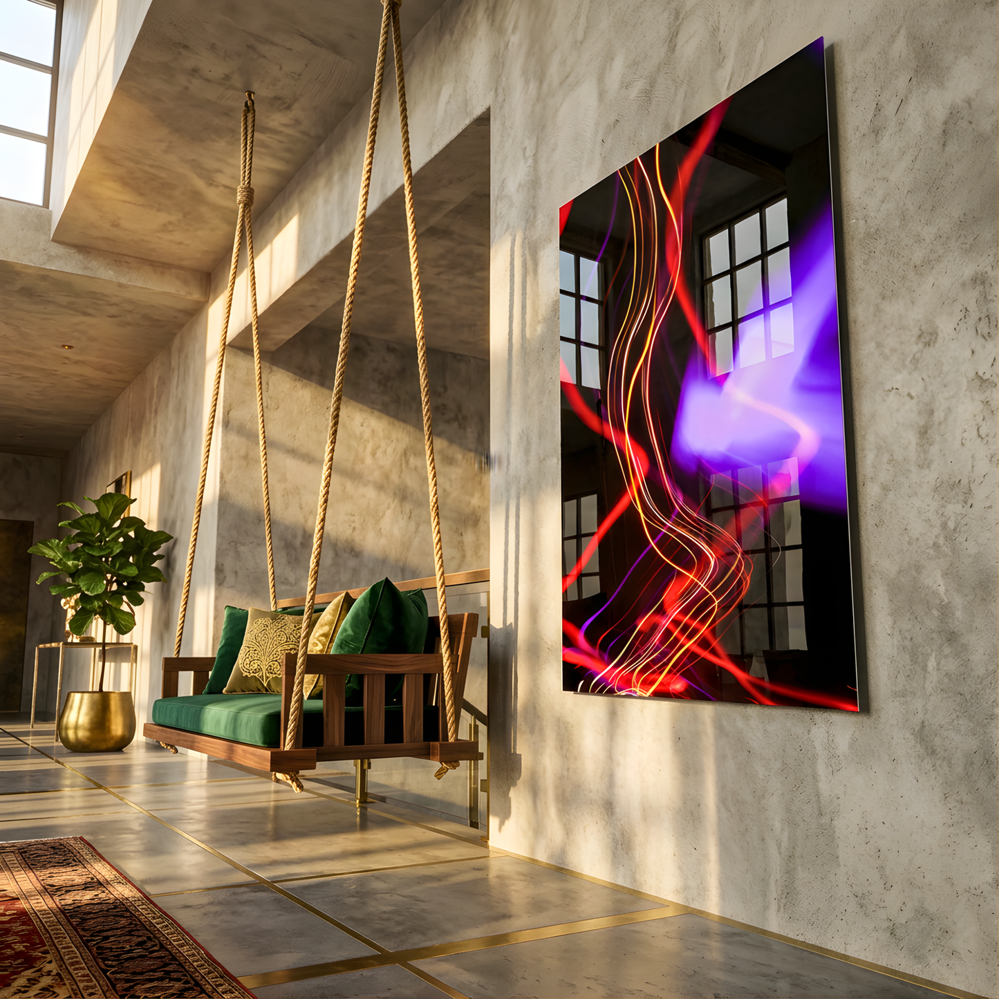 Neon Abstract Flow Glass Wall Art
