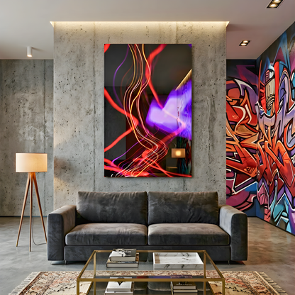 Neon Abstract Flow Glass Wall Art