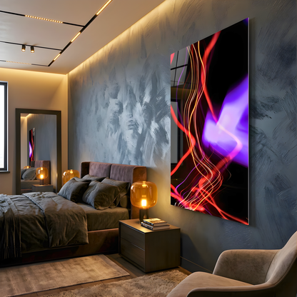 Neon Abstract Flow Glass Wall Art