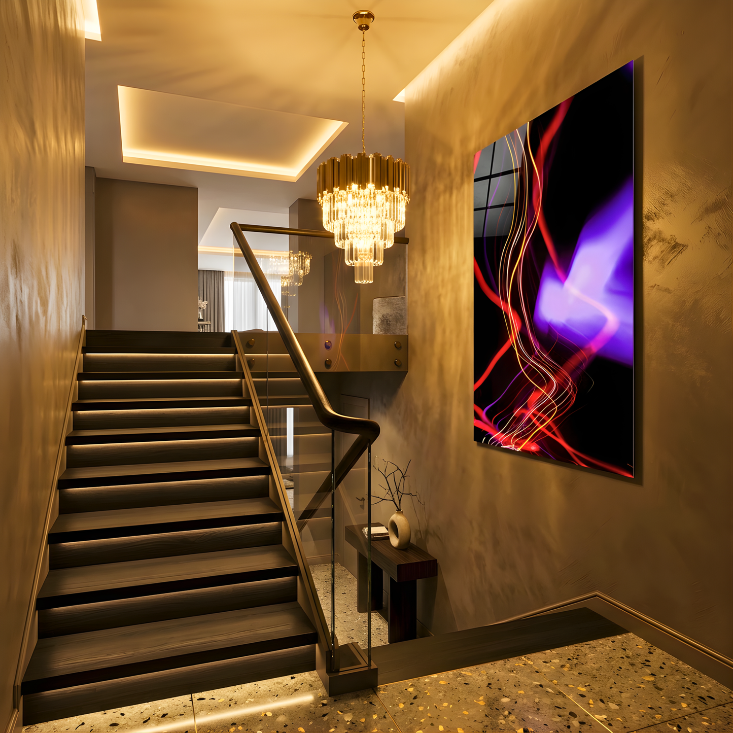 Neon Abstract Flow Glass Wall Art