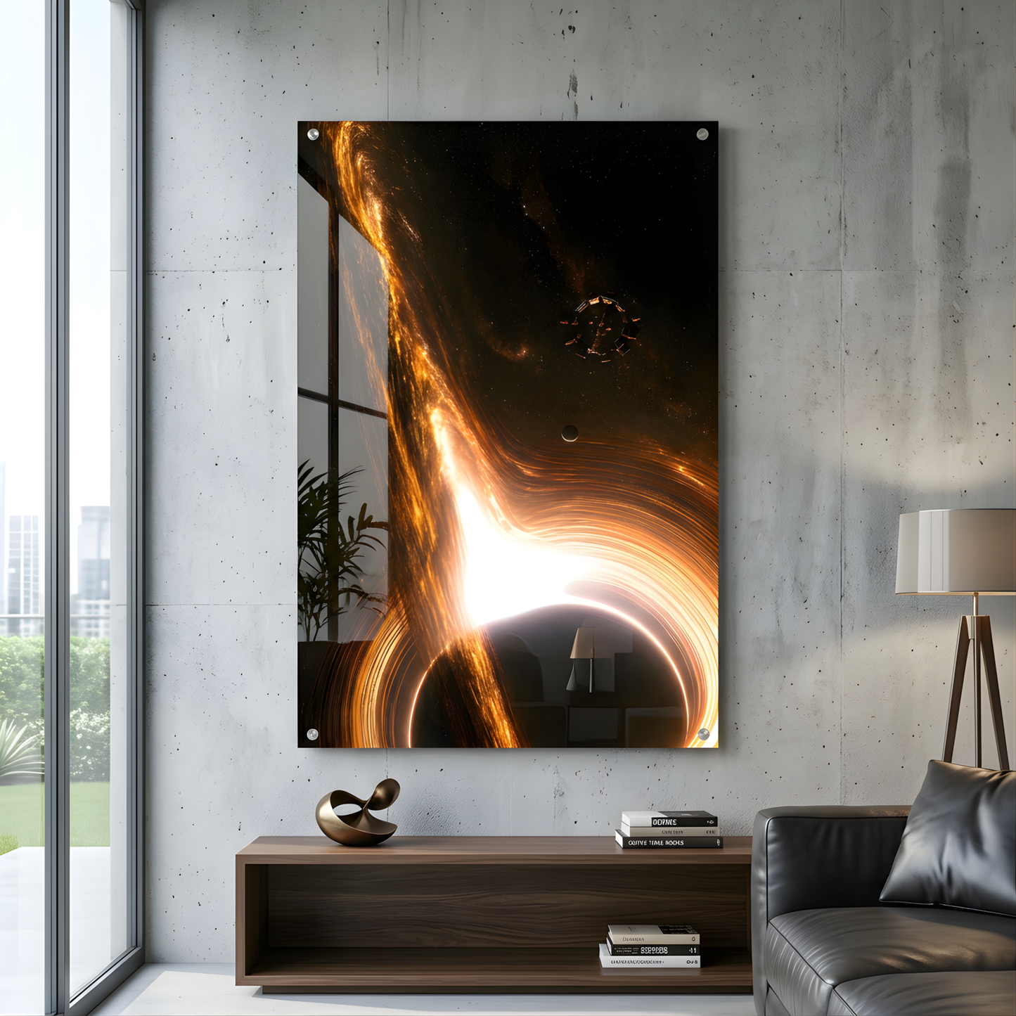 Interstellar Black Hole with Space Station Glass Wall Art