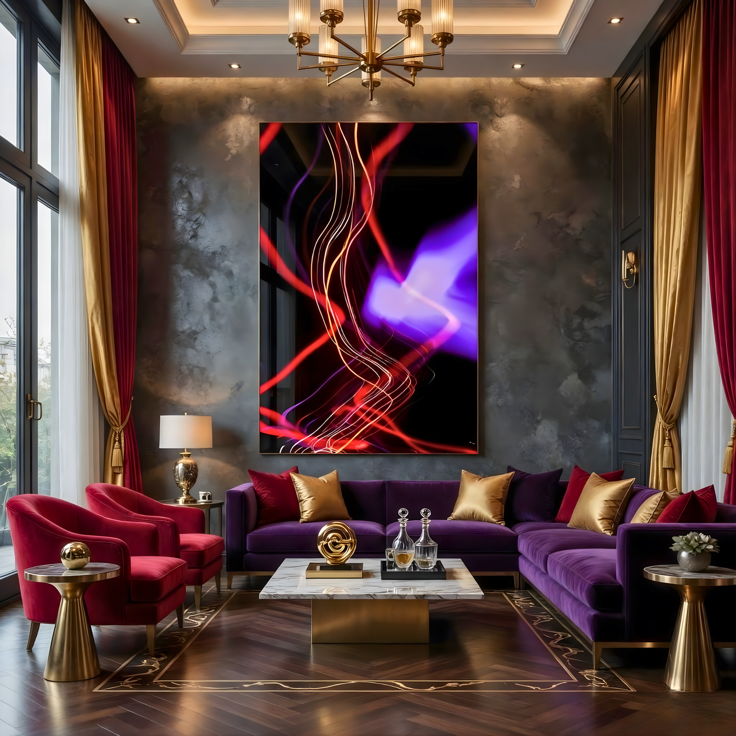 Neon Abstract Flow Glass Wall Art