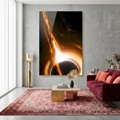 Interstellar Black Hole with Space Station Glass Wall Art