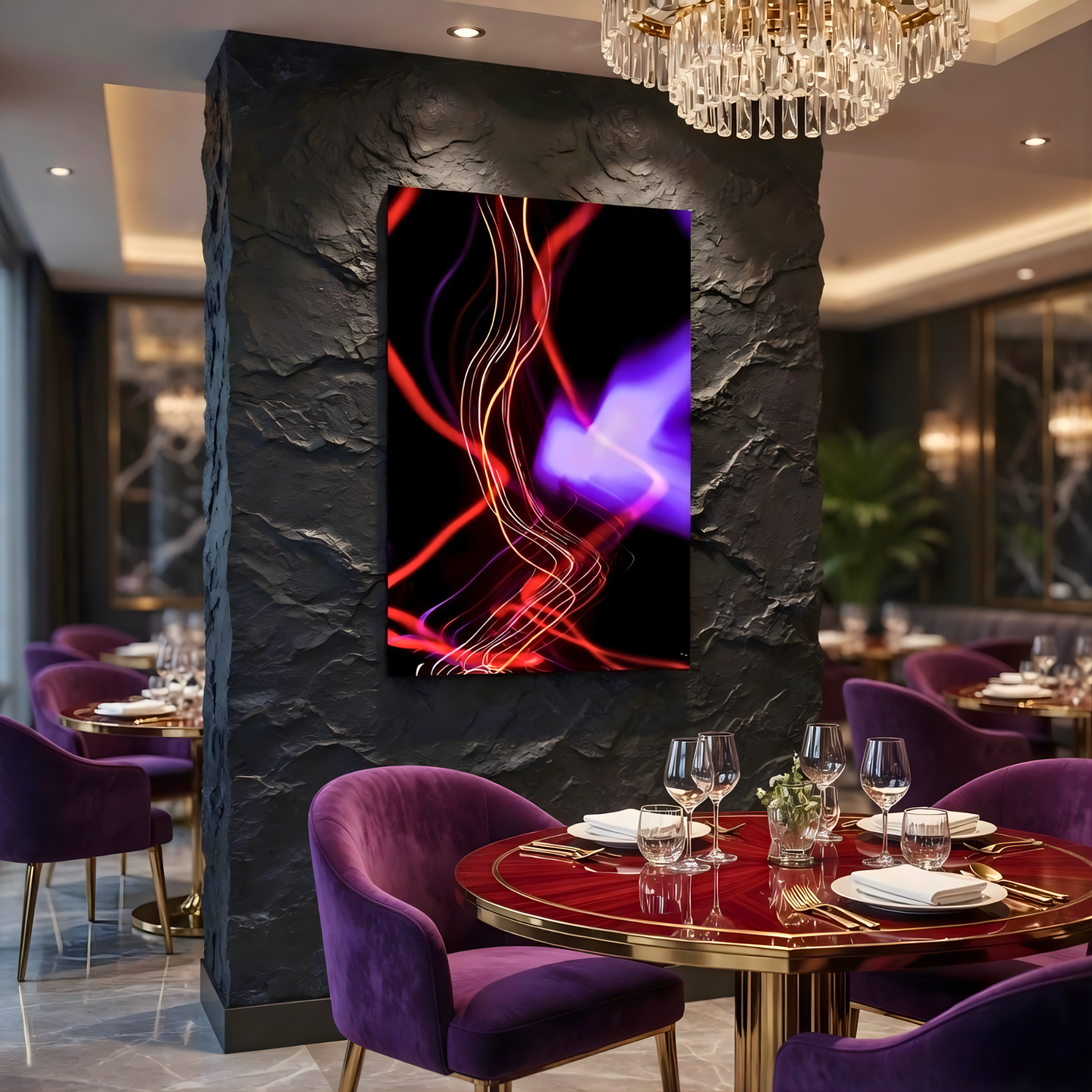 Neon Abstract Flow Glass Wall Art