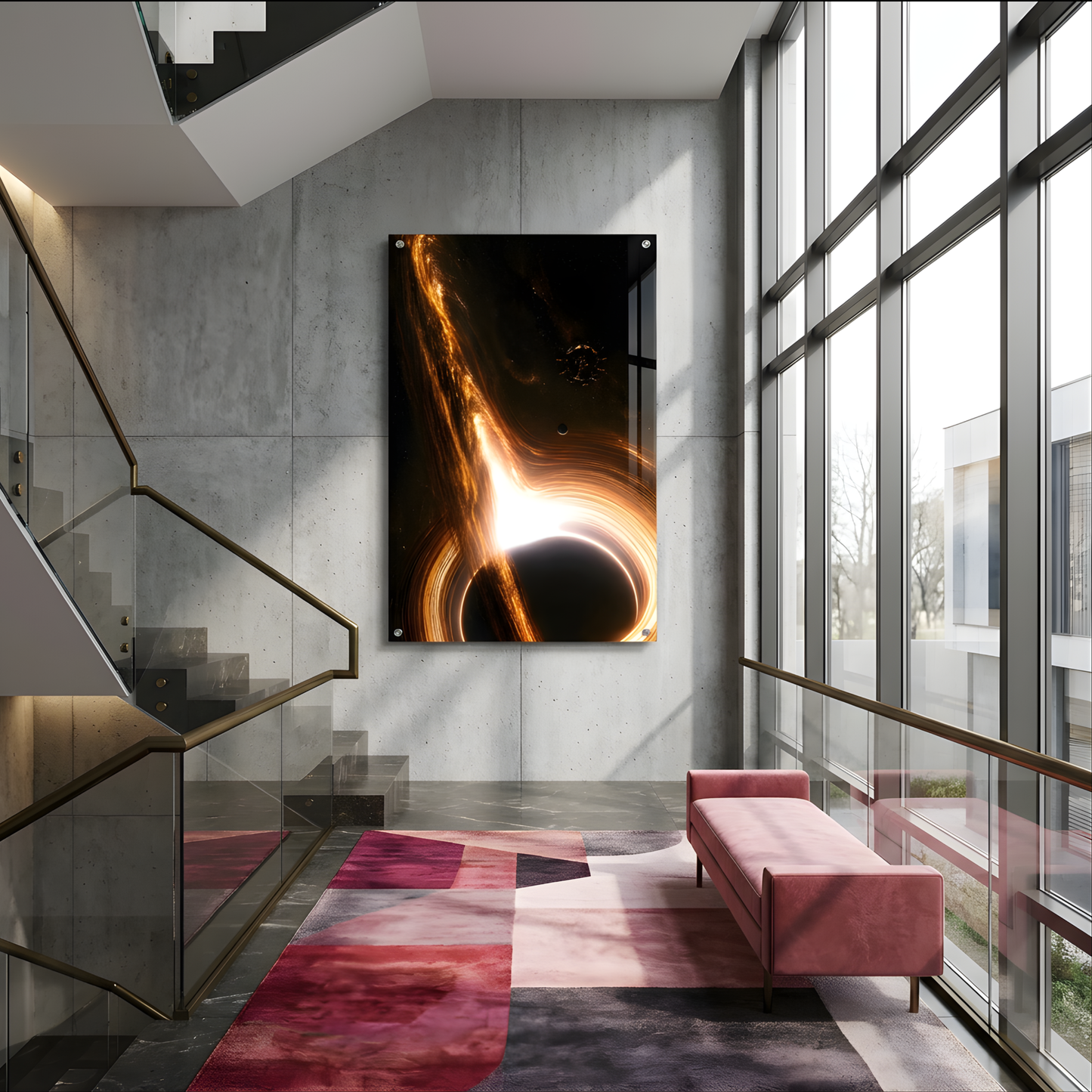 Interstellar Black Hole with Space Station Glass Wall Art