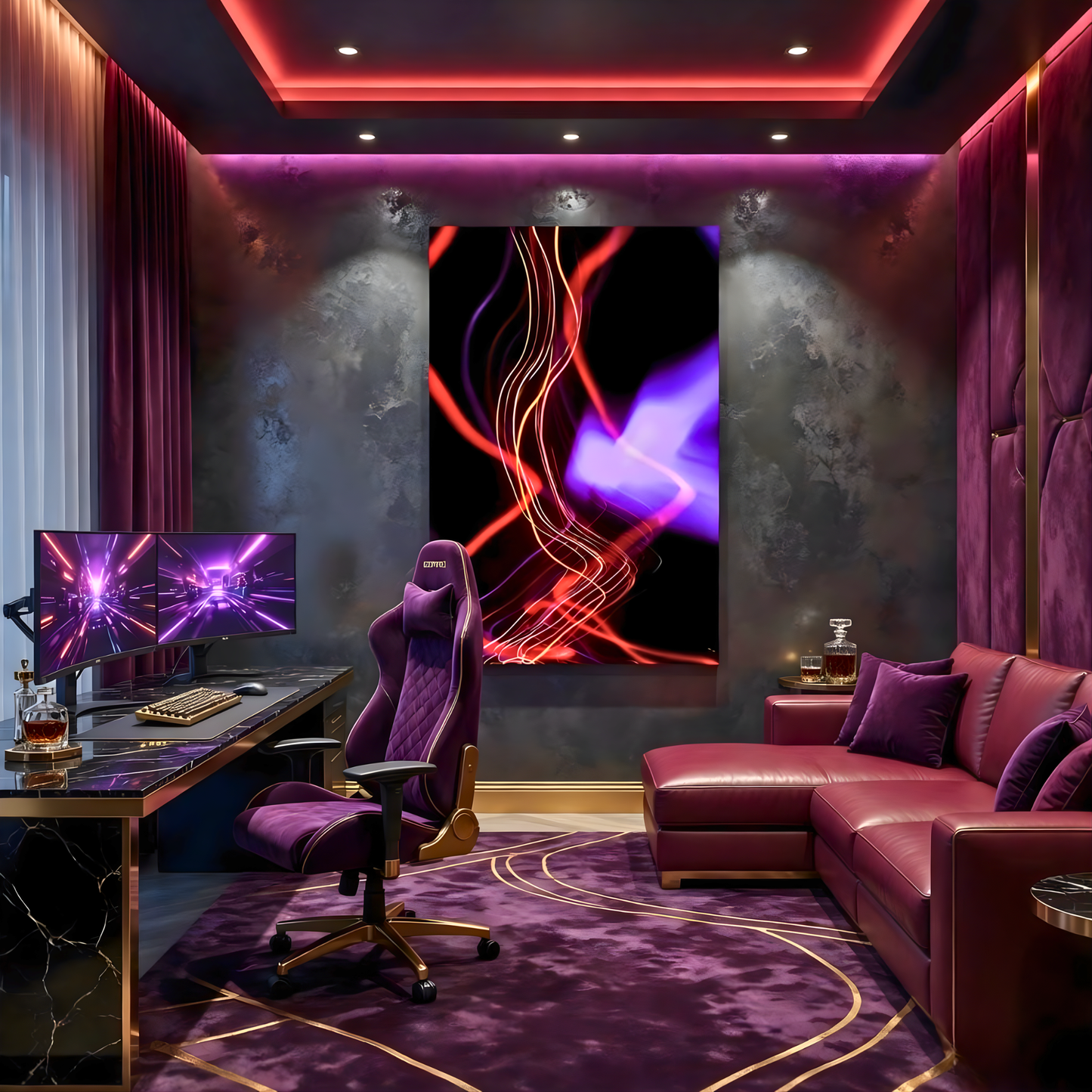 Neon Abstract Flow Glass Wall Art