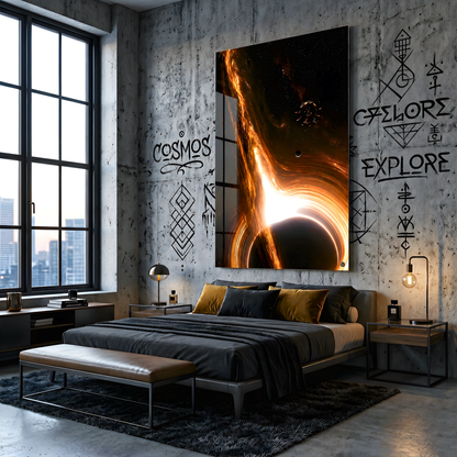 Interstellar Black Hole with Space Station Glass Wall Art