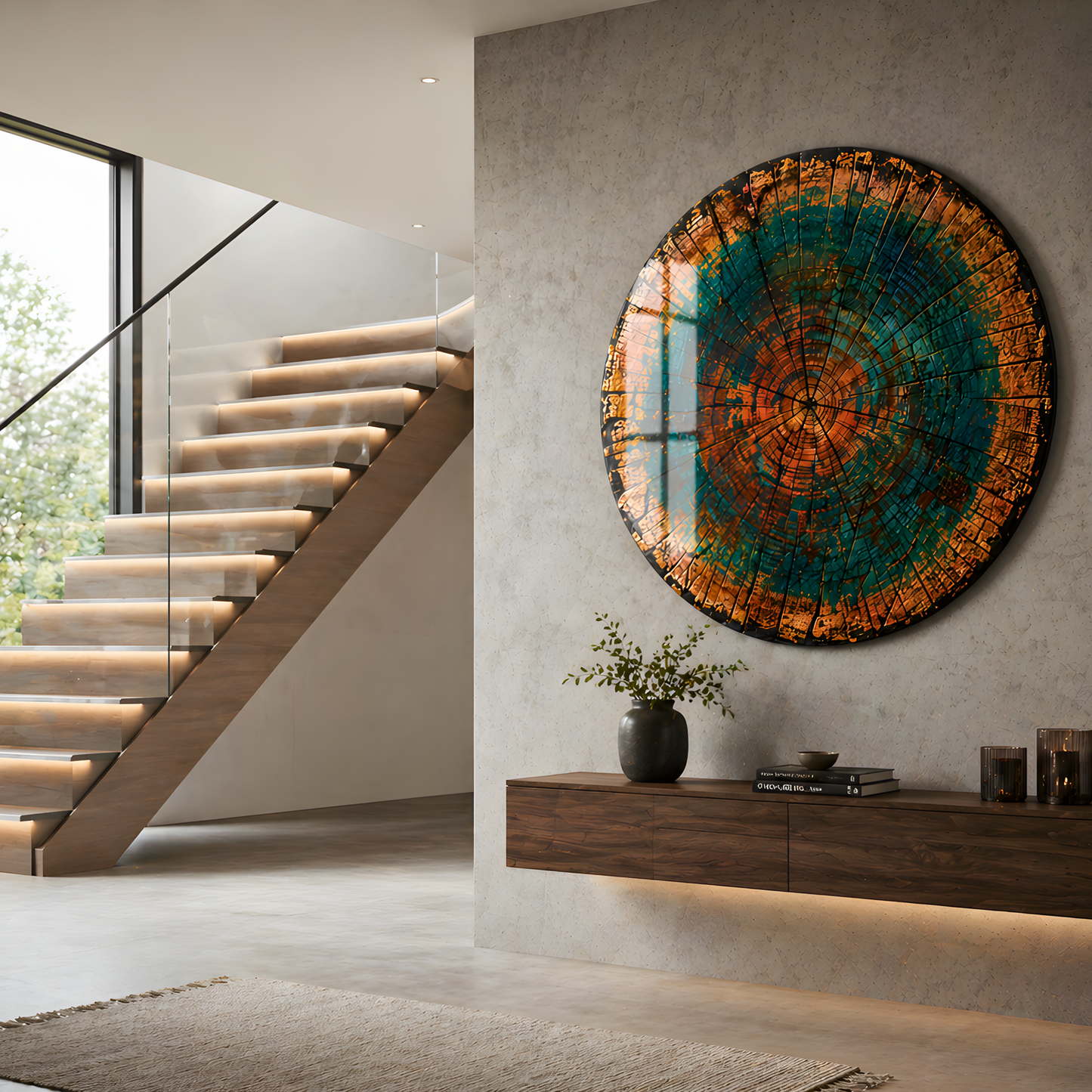 Rustic Tree Rings Glass Wall Art