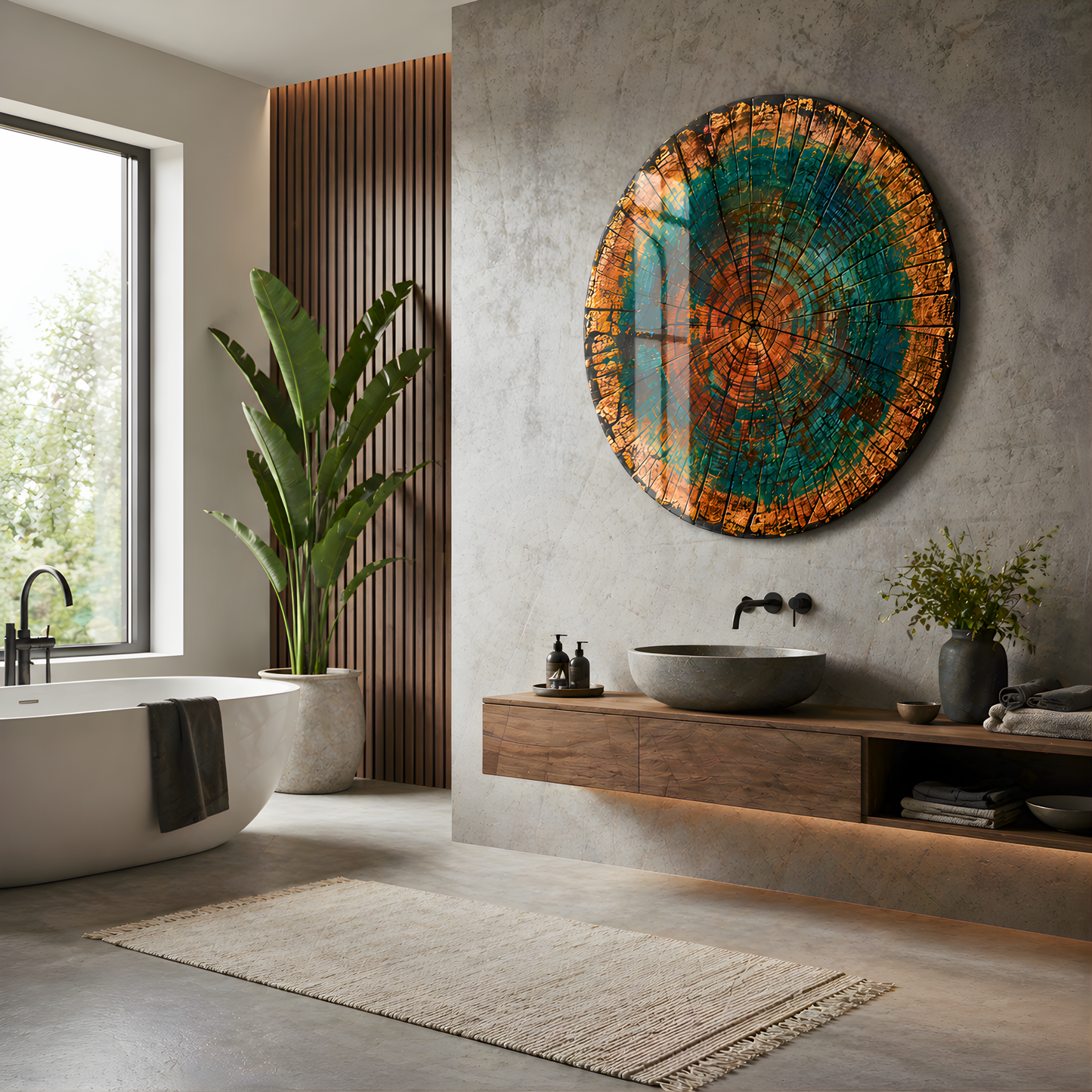 Rustic Tree Rings Glass Wall Art