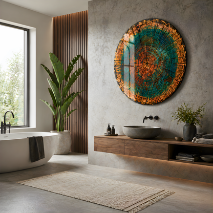 Rustic Tree Rings Glass Wall Art