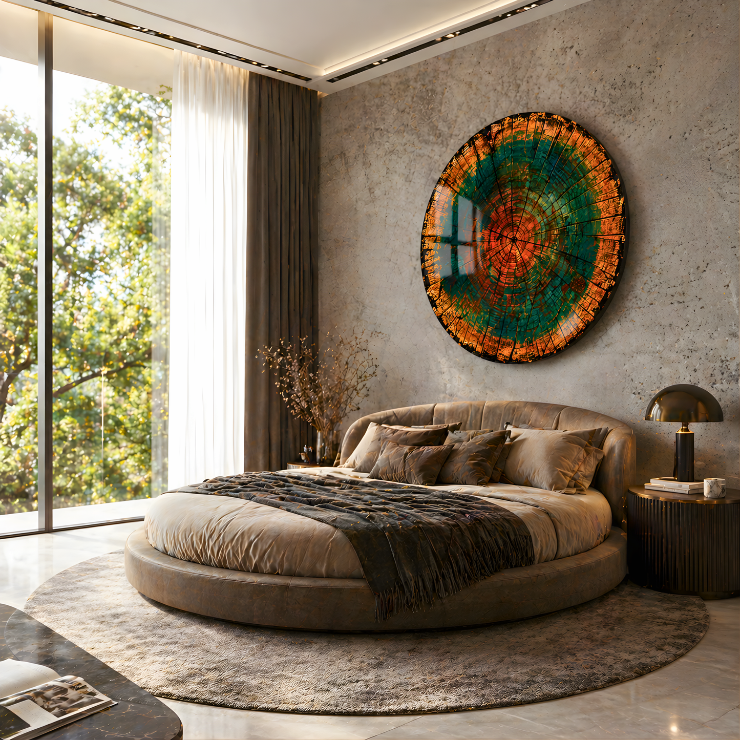 Rustic Tree Rings Glass Wall Art