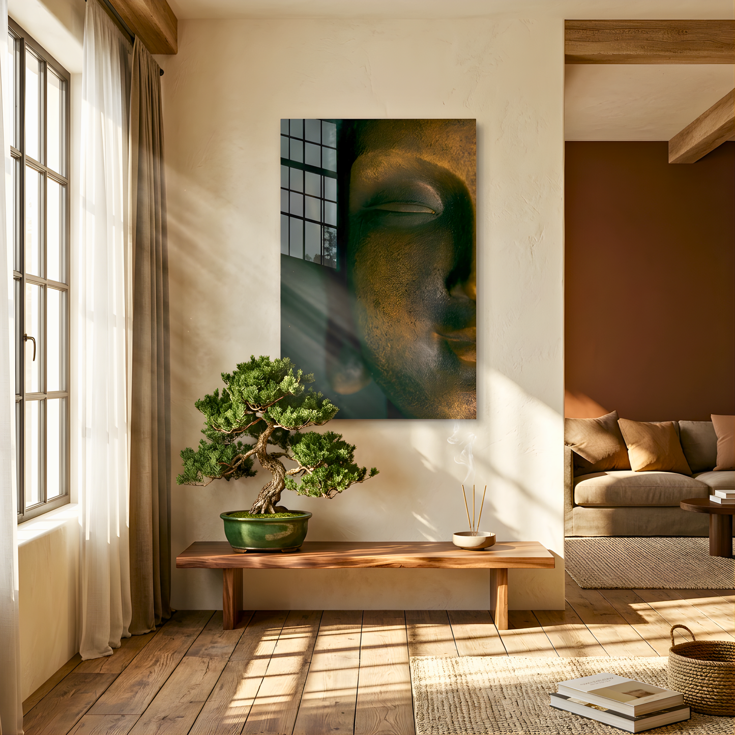 Buddha Nirvana Half Face Glass Wall Art