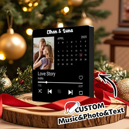 Minteefy photo calendar magnet – personalized date highlight, song player, and couple’s names, black.