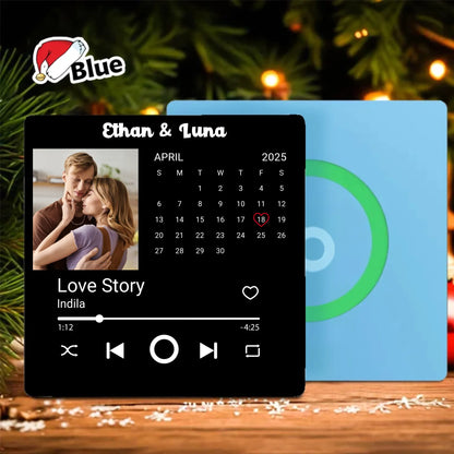 Minteefy photo calendar magnet – personalized date highlight, song player, and couple’s names., blue.