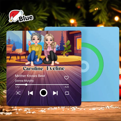 Minteefy custom fridge magnet – cartoon-style music player design with mother-daughter duo names.