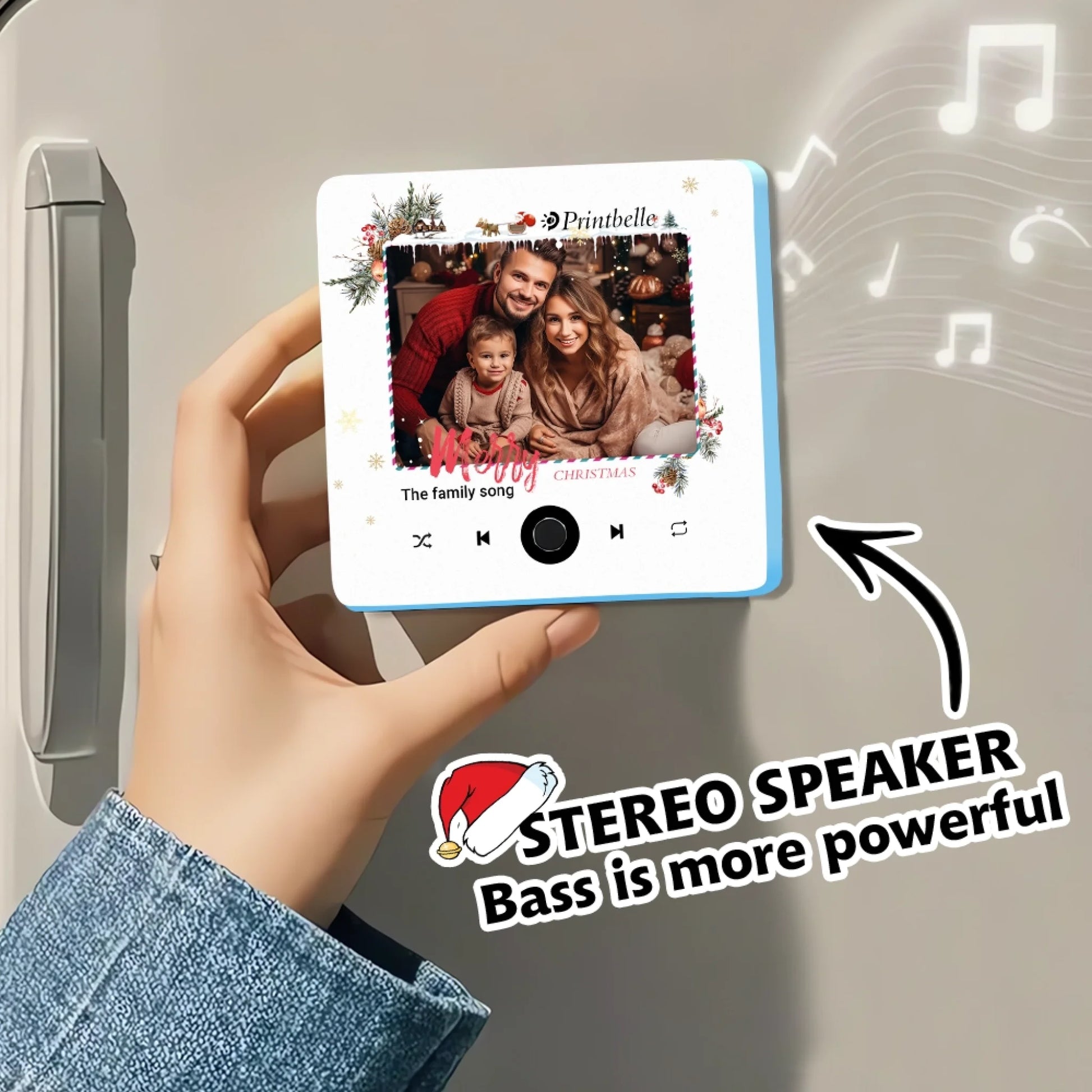 Minteefy custom fridge magnet – personalized music player design with couple photos and names