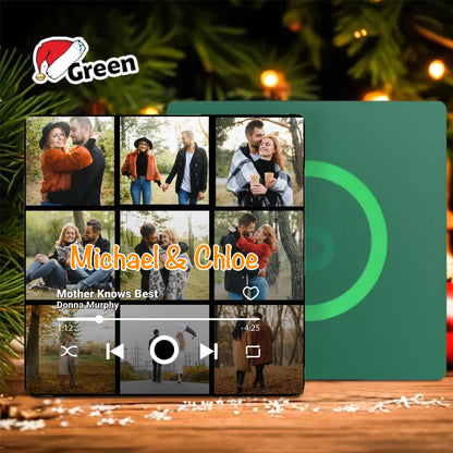 Minteefy custom fridge magnet – personalized music player design with couple photos and names, green
